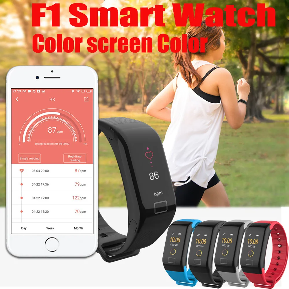 

F1 Color Fitness Blood Pressure Oxygen Heart Rate Monitor Smart Watch Bracelet May27
