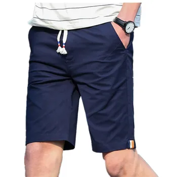 

2019 Summer Casual Cotton Shorts Men Pure color Elastic Waist Fashion Male Beach brand Breathable Slim Khaki Board Shorts K1918
