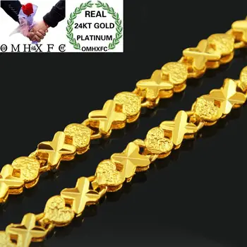 

MHXFC Wholesale European Fashion Woman Female Party Wedding Gift Long 46cm Wide 3mm X Heart Real 24KT Gold Chain Necklace NL76