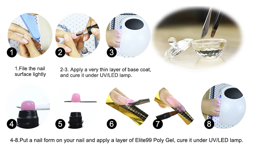 Elite99 15 мл полигель розовый белый металл с прозрачными кристаллами УФ акриловый гель для наращивания ногтей