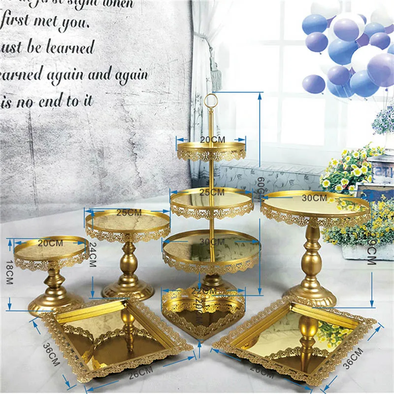 Золотая Хрустальная подставка для торта набор гальванических золотых зеркал лицо помадка кекс сладкий стол конфеты бар украшение стола