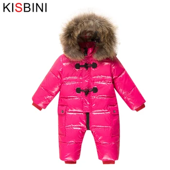 

KISBINI Romper Kids Winter Baby Snowsuit Duck Down Girls Boys Faux Fur Hooded Thick Warm Overalls For Children Newborn Infant