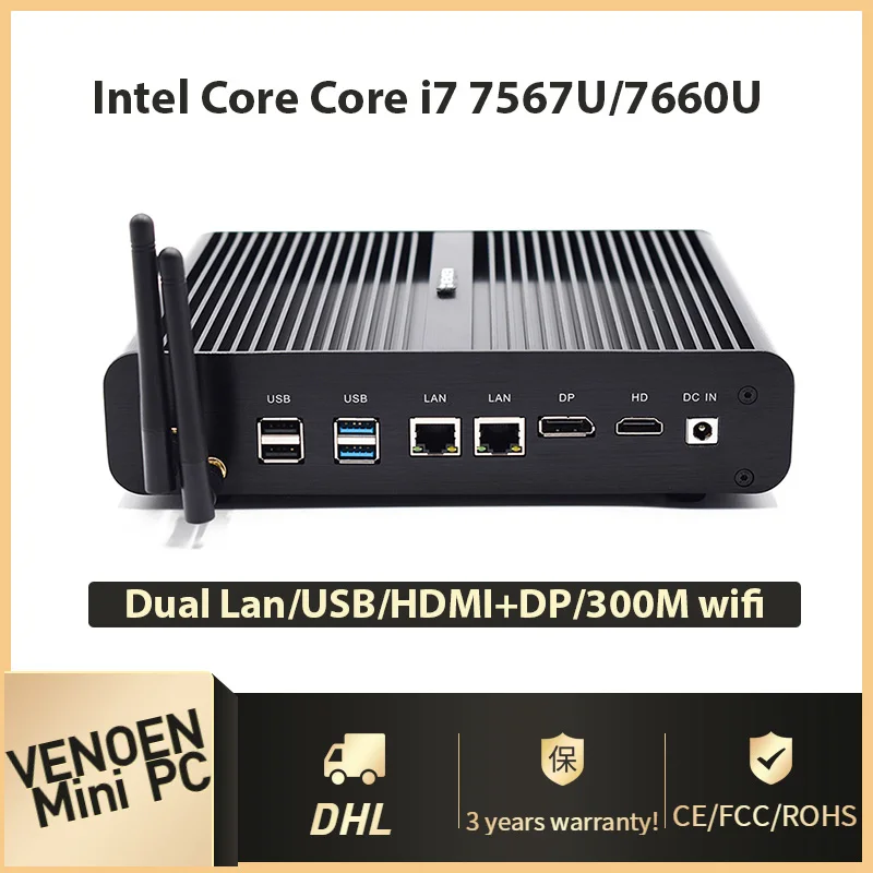 

7Gen Fanless Mini PC Win10 Intel Core i7 7660U i5 7260U DDR4 RAM M.2 SSD Micro Gaming Computer HDMI DP Desktop