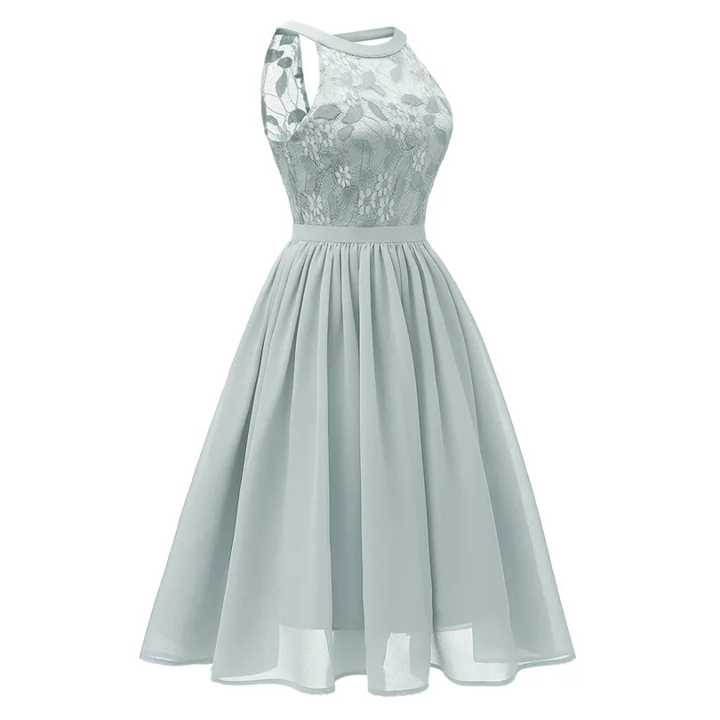   Women Summer Vintage Princess Floral Lace Dress Cocktail Elegant Dress Neckline Party Aline Mini Swing Dress#4M11 (9)