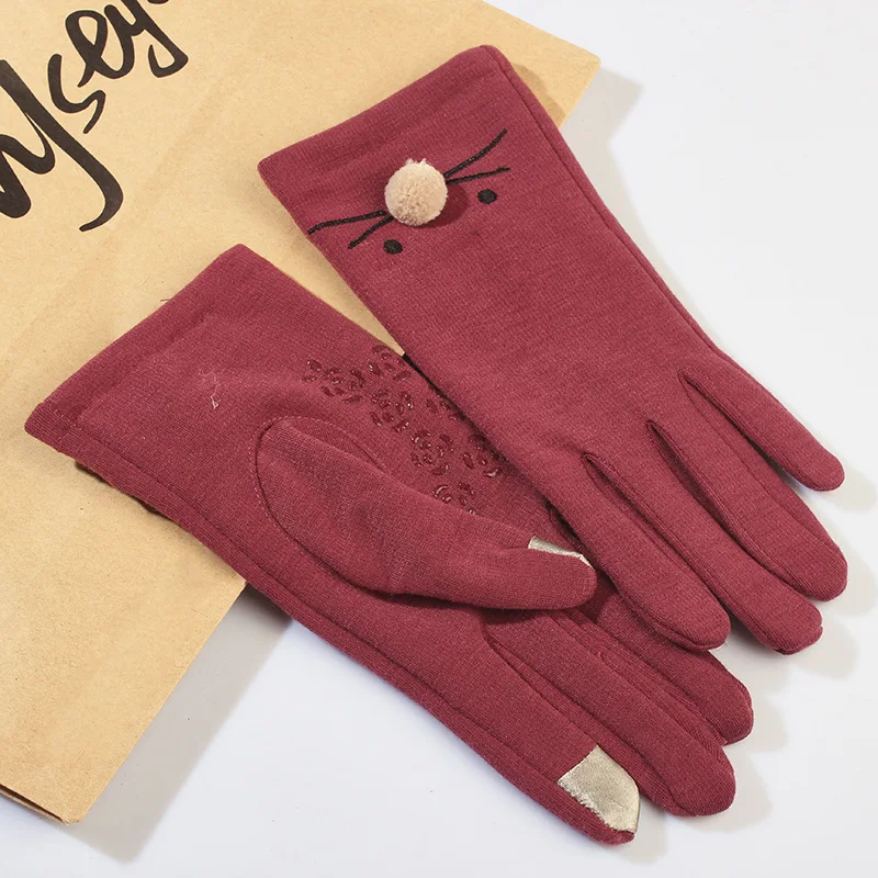 

Ladies Autumn Winter Warm Gloves High Quality Cartoon Lovely Touch Screen New Wool Soft Warm Fashion Plush Ball 7 Color Gloves
