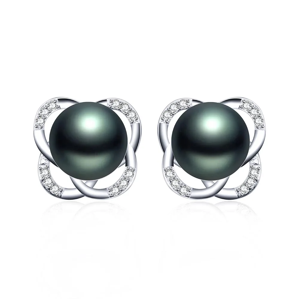 VEAMOR Для женщин серьги белый жемчуг пресноводных Серебряные ювелирные изделия 9-10 мм Высокое качество естественный пресноводный реального жемчужные серьги - Окраска металла: Black Pearl