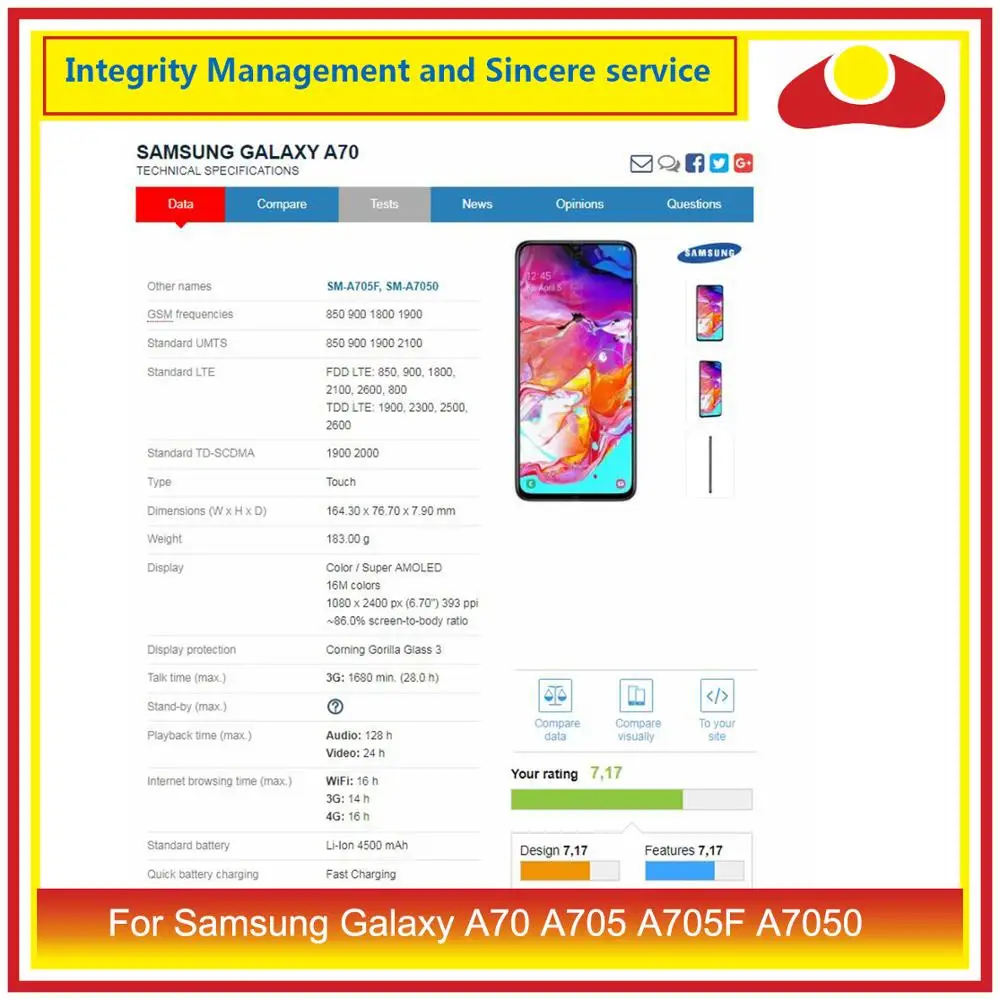 Задняя крышка батарейного отсека для Samsung Galaxy A70 A705|Корпусы и рамки мобильных