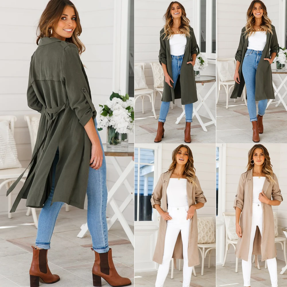 Womens Casual Open Front Cardigan Coat Long Sleeve Duster Outwear