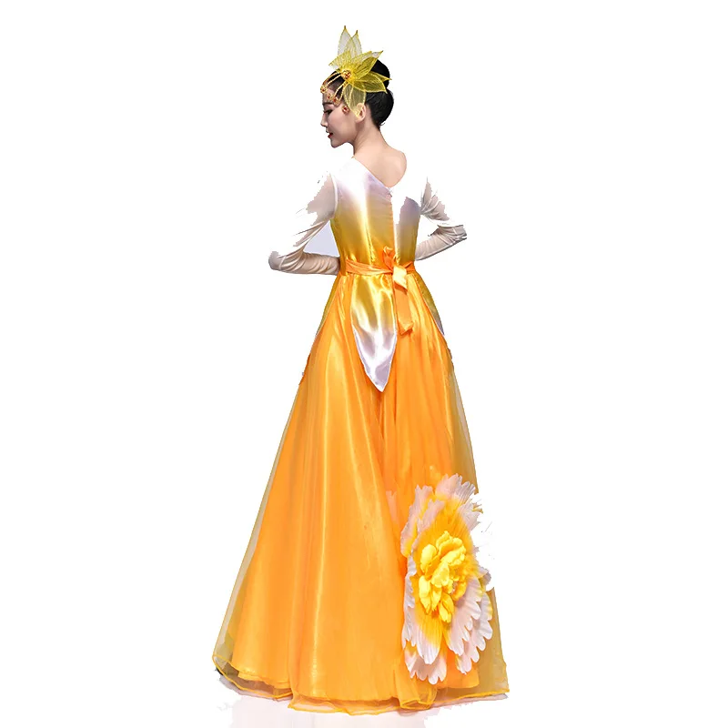 Желтые костюмы хора русский национальный костюм вышивка цветок 720 сценическая танцевальная одежда костюмы для современного танца Костюм TA1276