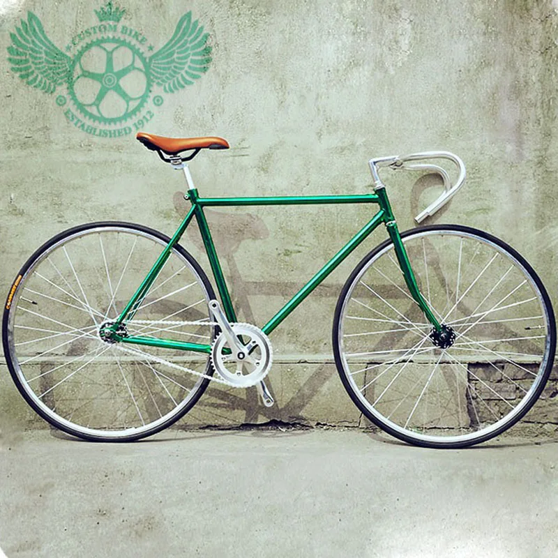 Road Bicycle Fixed Gear Bike Customize Completed fixie Bike, student Bicycle green frameType 700C wheel 52CM frame