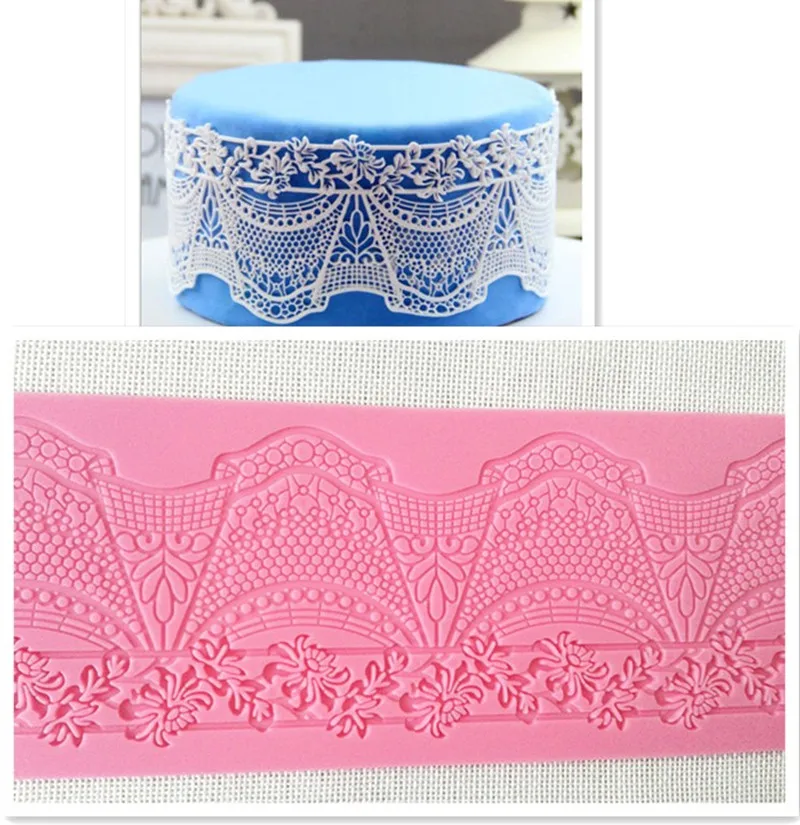 MX063 Flowers Lace Mold Silicone Sugar Lace Pad Cake Brim Decoration Mold Kitchenware DIY Tool