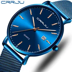 Мужские s часы CRRJU лучший бренд класса люкс водонепроницаемые ультра тонкие часы для свиданий мужские стальные ремешок повседневные