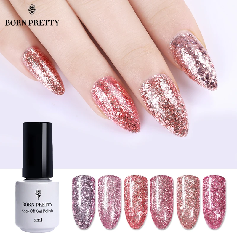 

BORN PRETTY Rose Gold Nail Gel 5ml Glitter Sequins Shining Soak Off UV Gel Manicure Nail Art Gel Varnish