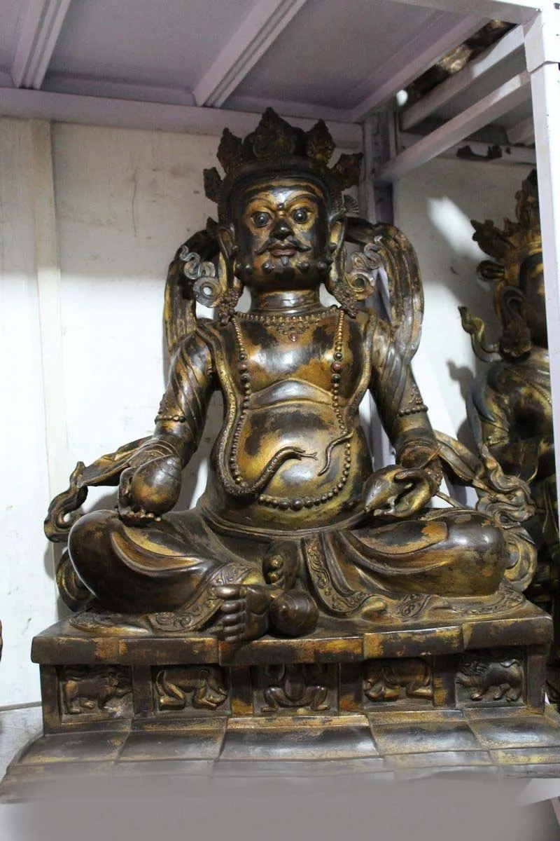 

26" Tibet Temple Tantra Bronze Gilt Yellow Jambhala Wealth God Buddha Statue