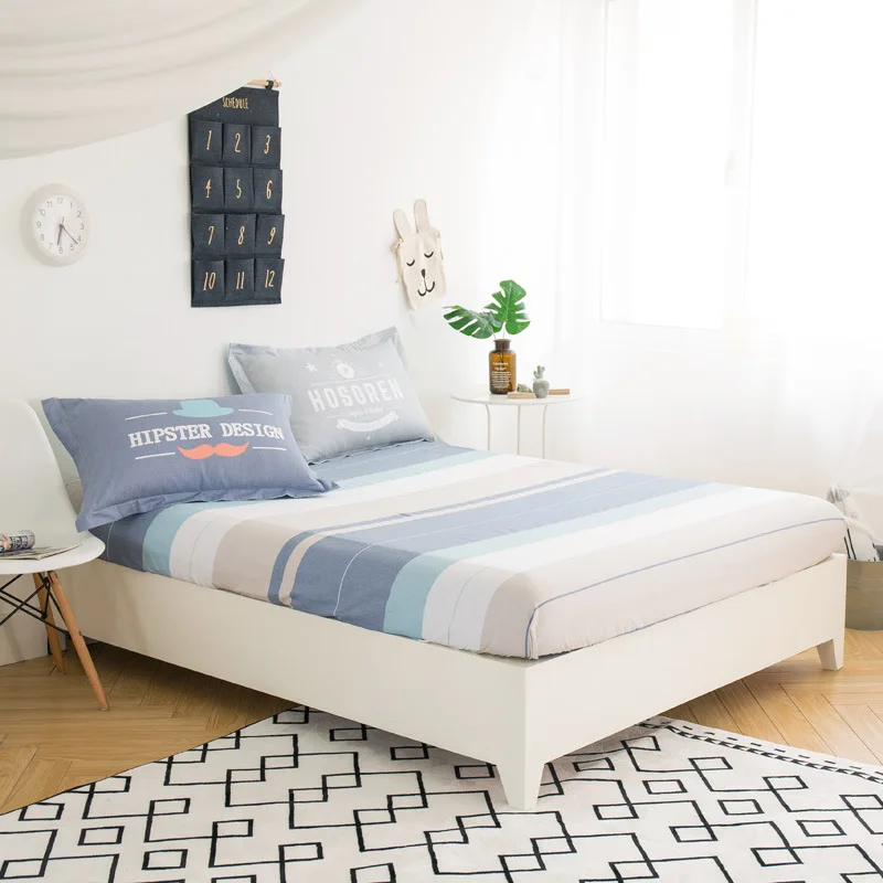 100 Cotton Bedding Rubber Fitted Sheet Stripe Flower Elastic Bed Cover Winter Mattress Cover