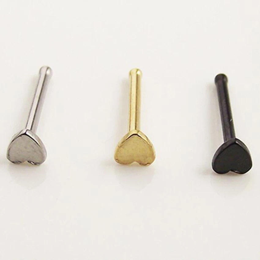 

2Piece 0.8x7x3mm free shipping nostril Heart nose stud Rings Stars nose ring Tragus Helix Earring body piercing jewelry