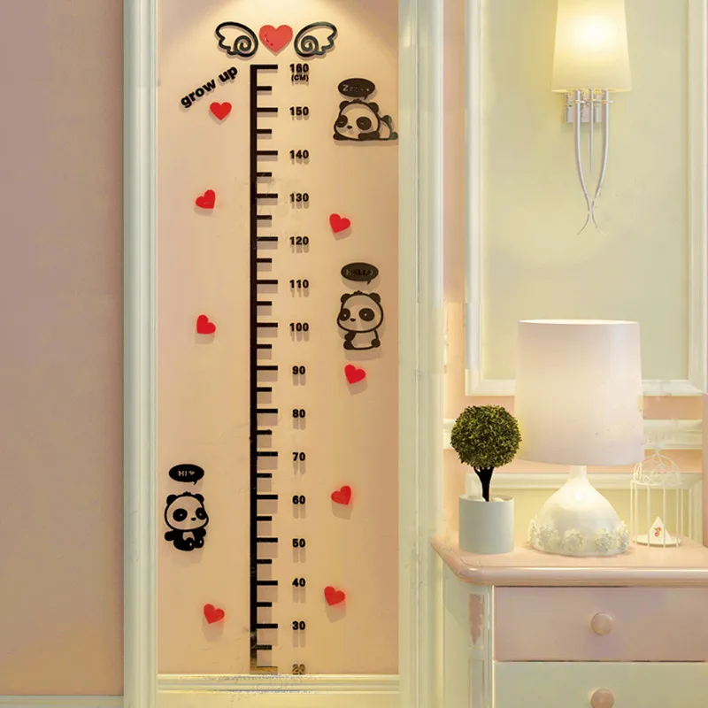 Мультяшная панда, измеряющая рост Наклейка на стену, 3D акриловая наклейка для детской комнаты, декор на стену, s, Детская линейка для роста, наклейка
