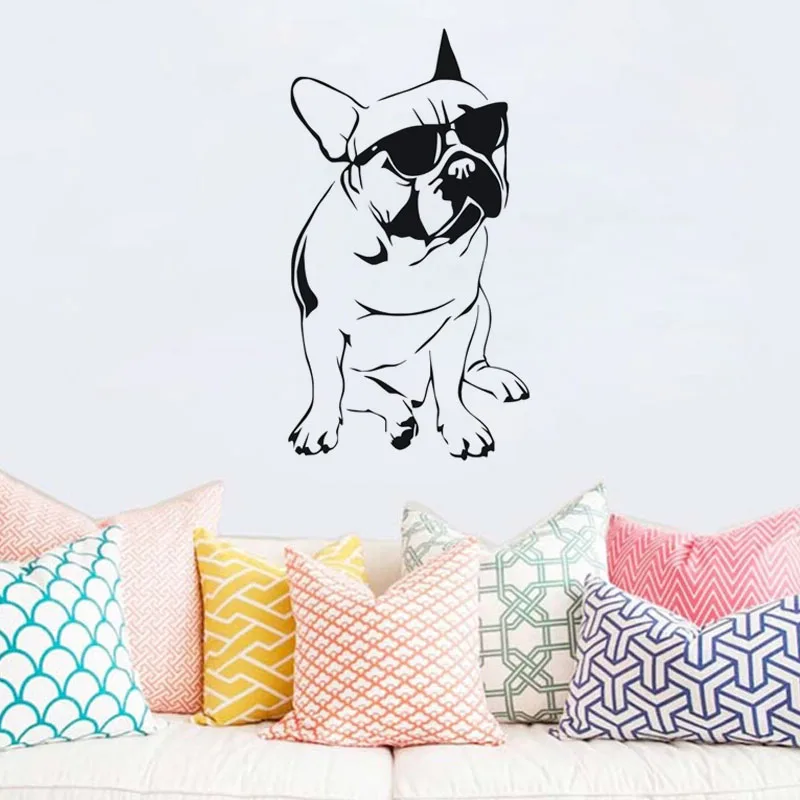 Handsome French Bulldog With Sunglasses Wall Sticker Animal Wall Decal Boys Bedroom Decorative Removable Home Decoration