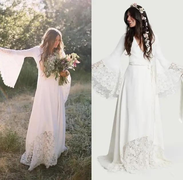 Beach Wedding Dresses 2019 Chic Boho Bohemian Long Bell Sleeve