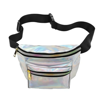 

Women Holographic Fanny Pack Shiny Waist Bag Hip Purse Travel Bag,Silver