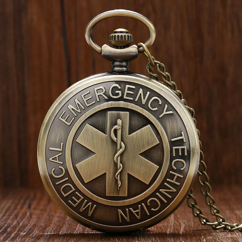 

Antique Bronze World Health Emergency Technician Paramedic Badge Nurse Quartz Pocket Watch Pendant Clock Women Gift Collectible