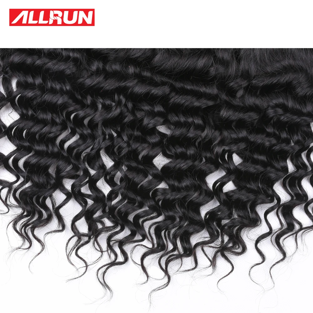 Allrun Brazilian Human Hair Lace Frontal Closure Deep Wave Pre Plucked 13x4 Ear to Ear Full Lace Closure Human Hair Extension