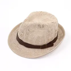 Women's Fedora Hat - Knitted Chapeau with Leather Buckle - Fashionable Autumn/Summer Sun Cap (As picture)