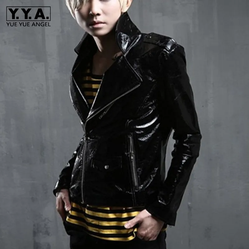Мужская куртка из лакированной искусственной кожи Jaqueta De Couro в стиле панк