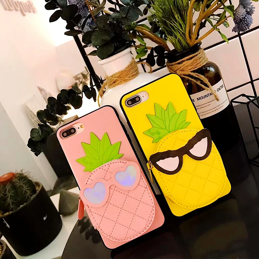 Coin Purse trend Suprem Cute Pineapple Soft Silicone yellow  cover cases for iphone 6 S 6S plus 7 7plus 8 8plus X (12)