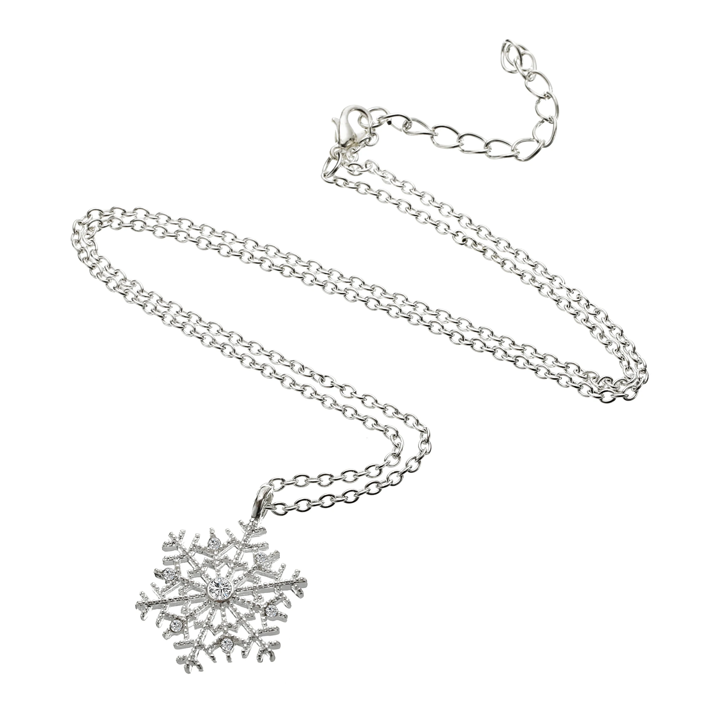 New Year Christmas Gift Fashion Luxury Silver Plated Snowflake Necklace Pendants Snow Flower Chain Necklace Jewelry for Women