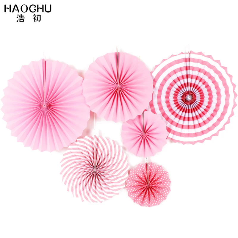 

HAOCHU 6pcs/set Pink Theme Party Supplies Paper Fans Decorations For Lovely BB Girl 1st Birthday Shower Flamingo Wedding Decor