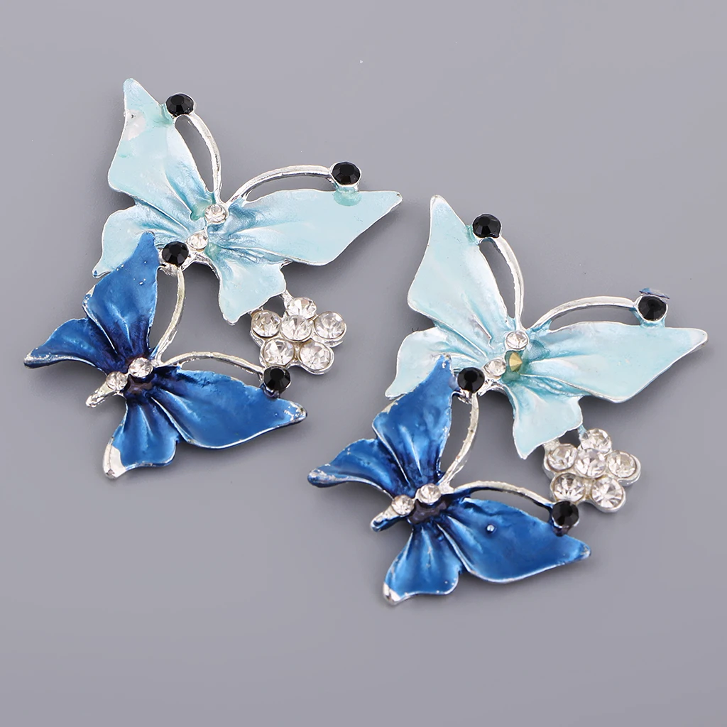 2Pcs Colorful Butterfly Rhinestone Flatbacks Crystal Flat Back Cabochon Buttons Scrapbooking Slime Charm DIY Embellishment Craft