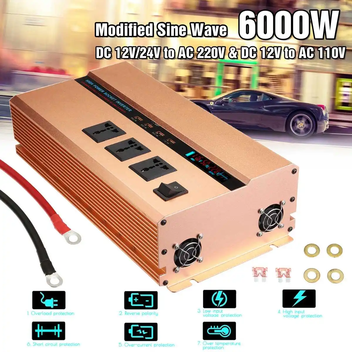 

Power Inverter 12V 220V 2000W 6000W Pe ak Voltage Converter Transformer DC 12V/24V To AC 220V Modified Sine Wave Inverter