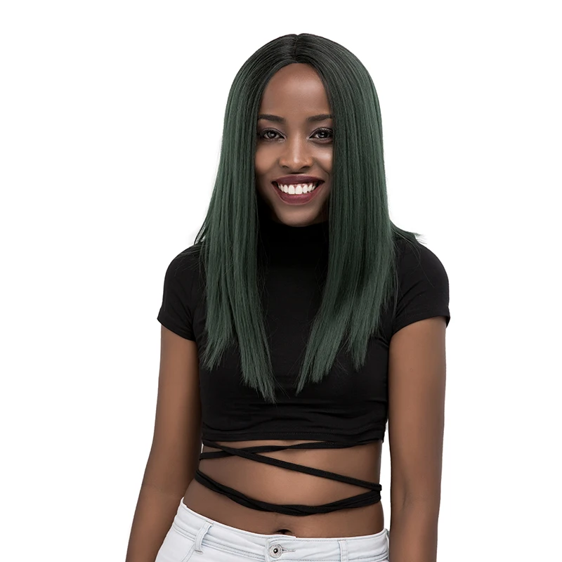 Зеленый парик из синтетических волос на фронте шнурка SOKU Yaki прямая шнуровка, парики средней части боб парики для черных женщин 150% Плотность