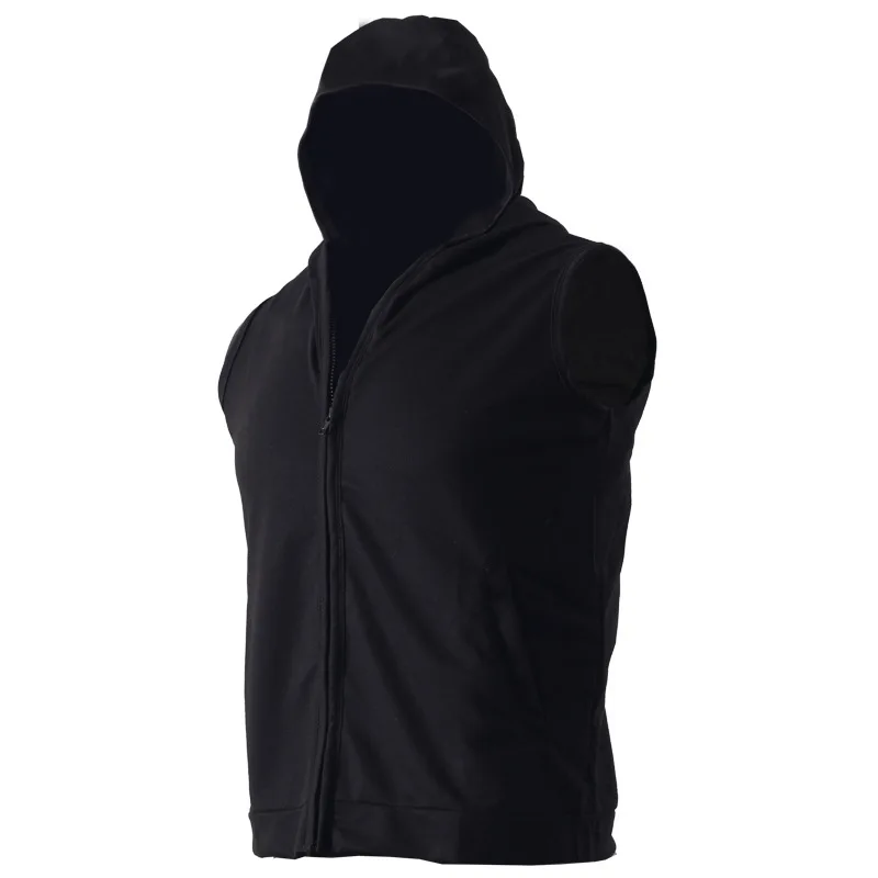 PENERAN Men font b Fitness b font Gym Tops Running Basketball Vest Hooded T shirt Black