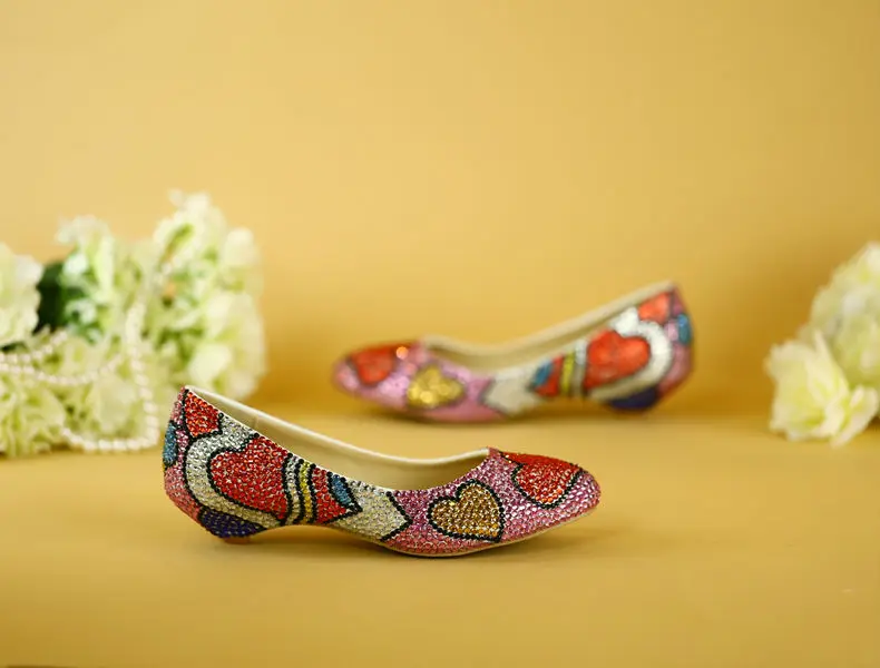 Разноцветные хрустальные свадебные туфли на низкой танкетке модная женская обувь Туфли-лодочки вечерние модельные туфли большой размер 44 Пром Танцы обувь