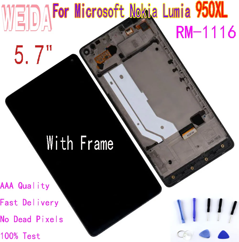 

WEIDA 5.7" For Microsoft Nokia Lumia 950XL RM-1116 LCD Display Touch Screen Digitizer Assembly Frame with Tool