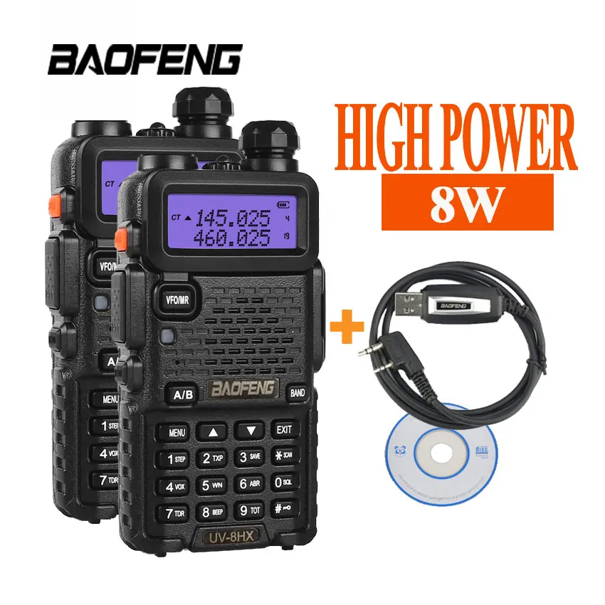 

Walkie Talkie Pair Baofeng UV 5R uv-5r 8W UV8HX,UHF VHF Radio Funda Portable Ham Radio communicator+Baofeng Cable For talkie
