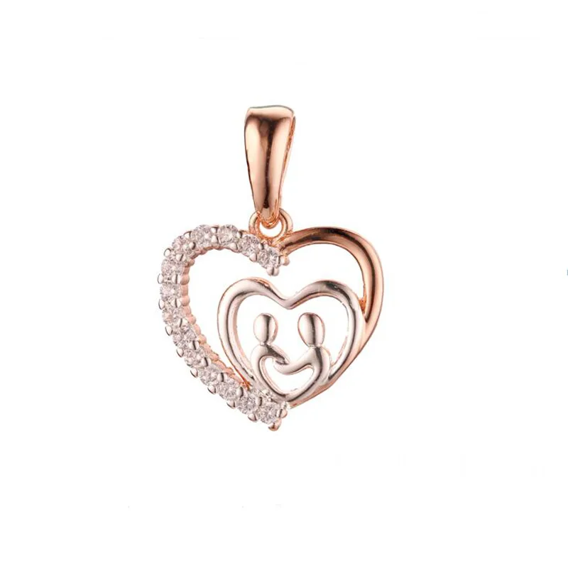 

New Pendant 585 Rose Gold Double Heart Shaped Couple Crystal Pendant