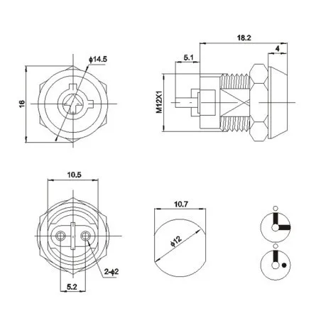 Interruttore A Chiave 12mm - Per Blocco Sicurezza, 2 Posizioni, Con 2 Chiavi - Foto 2