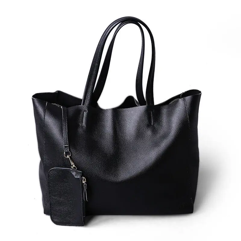 2021 New Women Deluxe Genuine Cowhide Leather Totes Handbag Lady Simple Soft Satchels Bag High Capacity Waterproof Shopping Bags