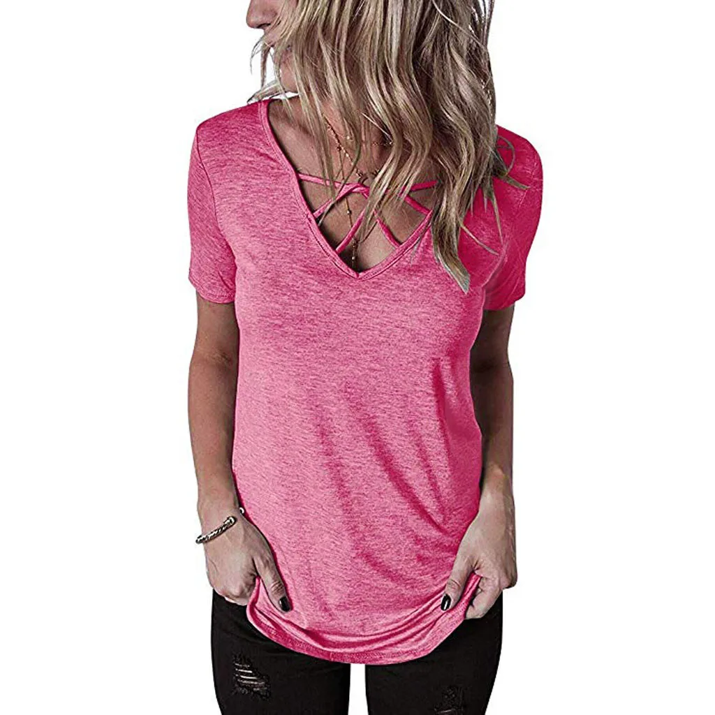 

Women's Tops And Blouses Shirt Summer Casual V-Neck Criss Cross Tunic Tops Short Sleeve blusas mujer de moda 2019 Blouse