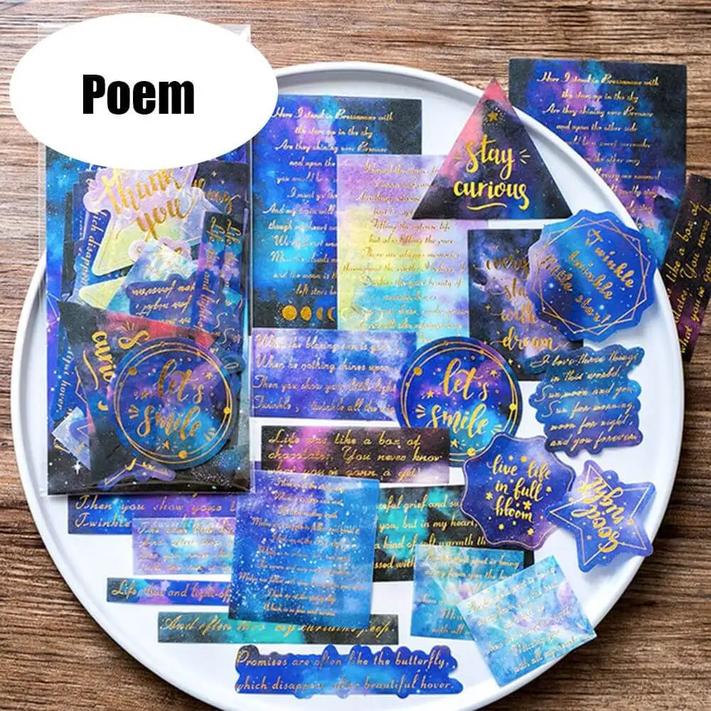 poem 60 листов/Упаковка Горячая Kawaii Galaxy sticker s Скрапбукинг телефон Декор Канцелярские фотоальбом бумажная наклейка дневник этикетка - Цвет: poem
