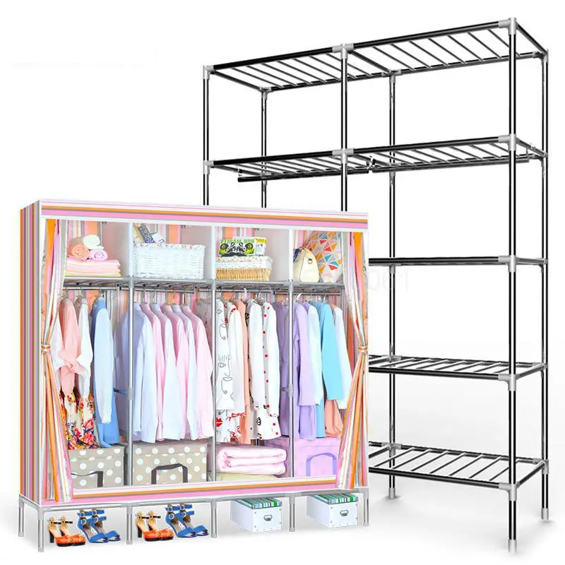 

Simple cloth wardrobe simple and economical Oxford steel tube reinforcement bold steel frame double fabric wardrobe