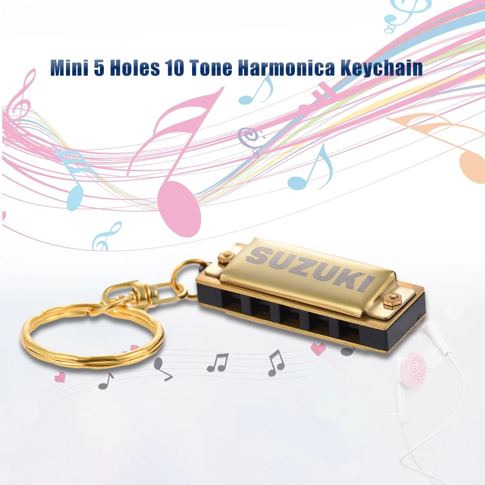 Suzuki Harmonica Mini 5 отверстий 10 тон брелок гармоника Ключ C золотой
