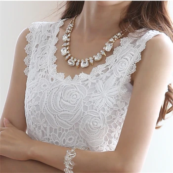 CHSDCSI Elegant Women Lace blouse Shirts Sleeveless White Tops Female clothing Ladies Blusas Casual Blouse Black Plus Size Shirt lace panel blouse