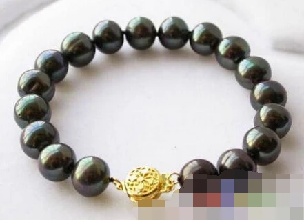 

free shipping 01383 BLACK ROUND FRESHWATER PEARL BRACELET