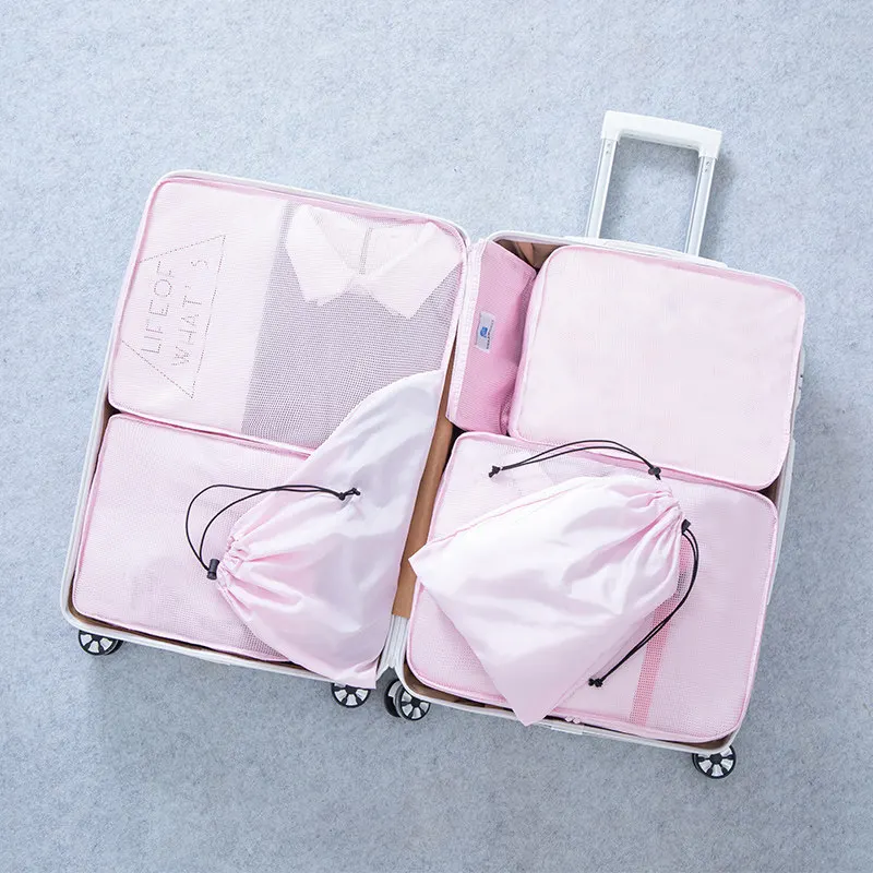 Упаковочный набор для хранения багажа тканевая сетчатая, для путешествий сумка в сумке органайзер для багажа куб для упаковки для одежды аксессуары для путешествий - Цвет: Pink