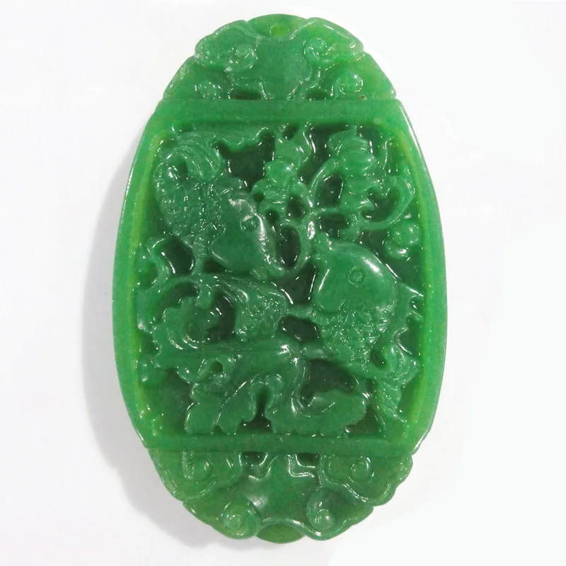 

Beautiful Green stone pendant fashion Women Natural Myanmar stone carving Pisces necklace pendant jewelry gifts Free shipping