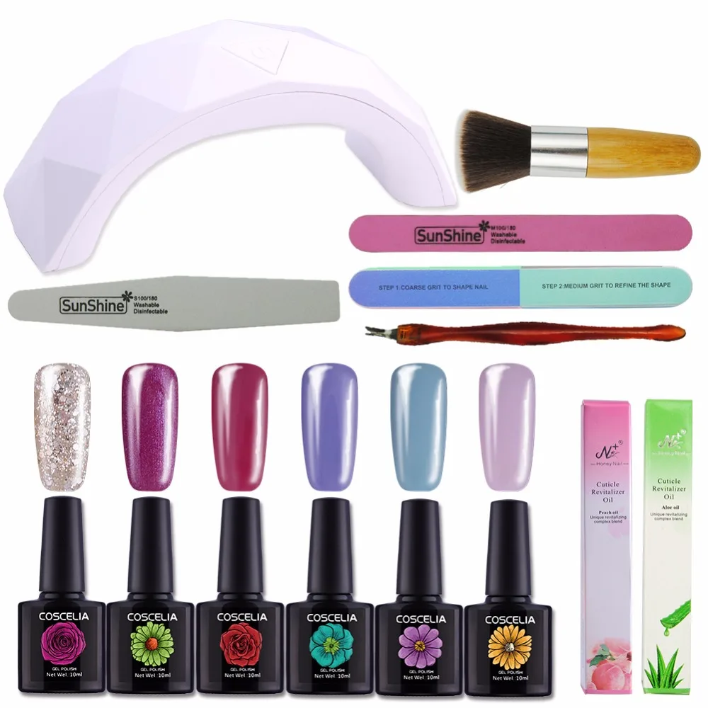 Professional 6pcs Gel Nail Polish Set with 9W White UV Nail Lamp Nail